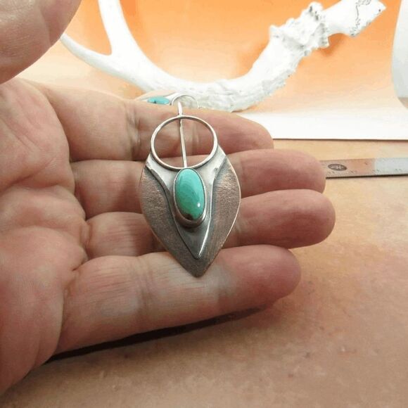 SILVER TURQUOISE WATER DROP DANGLE EARRINGS - Picture 4 of 5